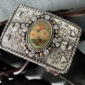 Brighton Leather Western Belt Woven Braid 40" Silver Buckle